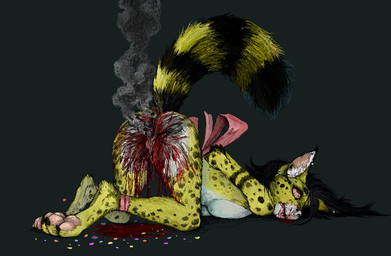 anthro bdsm bondage bound confetti death explosion female fireworks forced genitals gore gore_focus nude pain rape scared sex smoke solo wounded drmax jeffusherb felid feline mammal serval hi_res