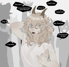 5_fingers anthro biped breasts clothed clothed_anthro clothed_female clothing crossgender dialogue female fingers front_view fur hair horn open_mouth speech_bubble teeth text tongue white_body white_fur raccoattack beastars pina_(beastars) bovid caprine goat mammal 2025 digital_drawing_(artwork) digital_media_(artwork) english_text hi_res