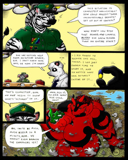 anthro big_breasts body_size_growth breasts extreme_size_difference female giga group growth_lines huge_breasts landscape_dwarfing macro male muscular muscular_female muscular_male size_difference size_transformation speech_bubble text transformation dnapalmhead redsaber third-party_edit mythology bear dragon equid equine giant_panda mammal mythological_creature mythological_scalie scalie zebra comic english_text