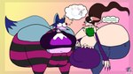 anthro balls belly big_balls big_belly big_breasts big_bulge big_butt big_penis black_bottomwear black_clothing black_leggings black_legwear black_nose black_pants blue_body blue_bottomwear blue_clothing blue_ears blue_eyes blue_hair blue_inner_ear blue_jeans blue_pants blue_tail blue_tail_tip blush bottomwear breasts brown_hair bulge butt camel_toe clothing colored_nails crop_top cross-eyed denim denim_bottomwear denim_clothing dipstick_tail duo eyelashes female genitals green_clothing green_crop_top green_shirt green_topwear hair hand_holding hand_on_another's_belly hand_on_belly hand_on_face hand_on_own_face heart_symbol huge_balls huge_belly huge_breasts huge_bulge huge_butt huge_penis huge_thighs hyper hyper_balls hyper_belly hyper_breasts hyper_bulge hyper_butt hyper_genitalia hyper_penis hyper_pregnancy hyper_vulva insane jeans leggings legwear long_nails male markings motion_lines multicolored_body nails navel outie_navel overweight overweight_anthro overweight_female overweight_male pants pattern_bottomwear pattern_clothing pattern_leggings pattern_legwear pattern_pants penis pink_body pink_bottomwear pink_clothing pink_inner_ear pink_leggings pink_nose pink_pants pregnant pregnant_anthro pregnant_female purple_background purple_clothing purple_nails purple_shirt purple_topwear red_eyes sharp_teeth shirt simple_background smile tail tail_markings tan_body tan_ears teeth text thick_thighs thought_bubble tight_clothing topwear two_tone_body yellow_background gaminggranny faye_(reathe) wilbert_(gaminggranny) canid canine canis chihuahua domestic_dog fox mammal toy_dog 16:9 2025 colored dated digital_media_(artwork) english_text flat_colors hi_res signature widescreen