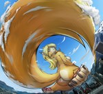 anthro barely_visible_genitalia barely_visible_pussy breasts butt casual_nudity claws cloud eyebrows female genitals giga hair inner_ear_fluff kneeling landscape_dwarfing long_hair macro nipples nude nude_anthro nude_female outdoor_nudity outside pawpads pussy solo tail toe_claws tuft lightly-san notbad621 lightly_breeze_(pony-way) felid feline lynx mammal 2022 absurd_res collaboration digital_media_(artwork) hi_res