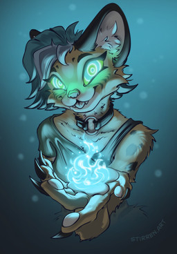 abstract_background anthro blep claws collar elemental_manipulation female finger_claws fire fire_manipulation hair hypnosis hypnotic_eyes looking_at_viewer magic_user mind_control short_hair solo spiral spiral_eyes tongue tongue_out stirren hannah_(warest) felid feline mammal serval hi_res portrait