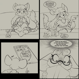 3_toes 4_fingers 4_toes accessory anthro blush blush_lines book bottomwear bow_ribbon breasts cellphone claws clothed clothed_anthro clothed_female clothing container crop_top cup dialogue duo electronics exposed_belly eyelashes eyewear feet female finger_claws fingers flustered foot_on_table fully_clothed fully_clothed_anthro fully_clothed_female furgonomics furniture glasses larger_female pawpads phone phone_wallpaper reading reading_book ribbons shirt shorts size_difference skirt smaller_female smartphone speech_bubble surprised sweater table tail tail_accessory tail_ribbon tea_cup text thought thought_bubble thoughts toe_claws toes topwear wearing_glasses muhny chloe_(muhny) edie_(muhny) domestic_cat felid feline felis mammal mouse murid murine rodent 1:1 english_text hi_res multiple_images sketch sketch_page