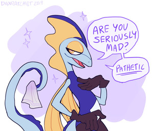 ambiguous_gender anthro cloth dialogue holding_object looking_back nude simple_background solo text bongwater777 nintendo pokemon generation_8_pokemon inteleon pokemon_(species) english_text