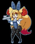 2018 alpha_channel ankle_strap_heels anthro beverage biped blonde_hair bodily_fluids braixen breasts bunny_costume clothed clothing costume cute_fangs fangs female footwear generation_6_pokemon hair hi_res high_heels kdhynamo legwear nintendo pokemon pokemon_(species) pumps shoes short_stack simple_background solo standing synder_(misshammer) tears teeth thigh_highs transparent_background wide_hips