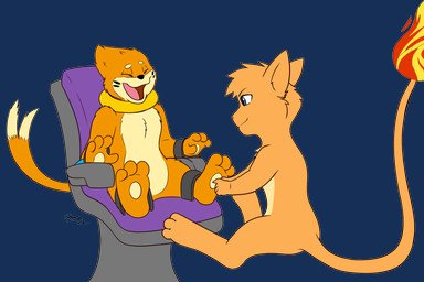 3_toes 4_fingers anthro black_nose blue_eyes chair dipstick_tail duo eyes_closed feet fingers fire flaming_tail foot_fetish fur furniture laugh markings mouth_closed multicolored_body multicolored_fur nude on_chair open_mouth open_smile orange_body orange_fur pink_tongue restrained restraints sitting sitting_on_chair smile tail tail_markings tan_body tan_fur tan_tail_tip tickle_fetish tickle_torture tickling tickling_feet toes tongue two_tone_body two_tone_fur white_sclera chaos99 nintendo pokemon buizel charmander generation_1_pokemon generation_4_pokemon hybrid legendary_pokemon mew_(pokemon) pokemon_(species) 3:2 alpha_channel hi_res