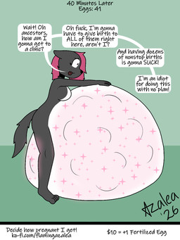 choose_your_own_adventure dialogue egg eggnant expansion female hyper hyper_pregnancy magic potion pregnant profanity rapid_pregnancy speech_bubble text flamingazalea alexandra_fire_(flamingazalea) canid canine canis mammal wolf 3:4 english_text hi_res