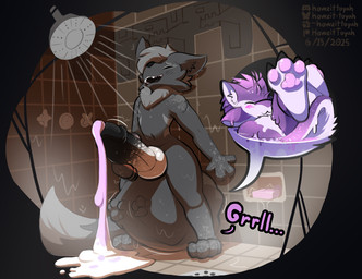 4_ears ambiguous_gender anthro balls bathing big_balls big_penis big_tail black_body black_fur black_penis blush blush_lines bodily_fluids body_outline cock_vore colored_cum countershading cum cum_on_ground cum_vore digestion droplets duo excessive_cum excessive_genital_fluids extended_sound_effect eyes_closed fur genital_fluids genitals grey_body grey_fur huge_balls huge_penis humanoid_genitalia humanoid_penis hybrid_genitalia hybrid_penis hyper hyper_balls hyper_genitalia hyper_penis internal_balls knot knotted_humanoid_penis knotted_penis looking_pleasured male male/ambiguous masturbating_pred masturbation multi_ear neck_tuft onomatopoeia open_mouth open_smile paw_imprint pawpads penile penile_masturbation penis pink_pawpads purple_body purple_cum purple_fur shower_head showering smile soap sound_effect_variant sound_effects tail text tuft unusual_bodily_fluids unusual_cum unusual_genital_fluids vore water white_penis willing_prey howzit_toyah avali shadekin hi_res