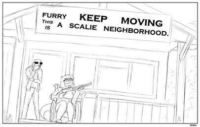 1940s_theme aggressive angry anthro bald border bottomwear breasts building canon_couple clothed clothed_anthro clothed_female clothed_human clothed_male clothing disability duo eyewear eyewear_on_head facepalm female fingers front_view frown gun historical holding_gun holding_object holding_ranged_weapon holding_shotgun holding_weapon house human_on_anthro humanoid_hands interspecies jacket male male/female medium_breasts medium_hair narrowed_eyes non-mammal_breasts open_clothing open_jacket open_topwear outside pants paraplegic parody racism ranged_weapon shotgun sitting speciesism sunglasses sunglasses_on_head tail text threatening threatening_with_weapon topwear vehicle weapon wearing_sunglasses wheelchair white_border yeik_art cavemanon_studios i_wani_hug_that_gator inco_(iwhtg) olivia_halford baryonyx dinosaur human mammal prehistoric_species reptile saurischian scalie spinosaurid theropod artist_name english_text hi_res monochrome sketch