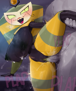 areola big_breasts biped black_body blush breasts duo female female_penetrated genitals leg_glider_position machine male male/female male_penetrating male_penetrating_female mature_female nipples open_mouth penetration penile penile_penetration penis raised_leg sex smile text thick_thighs three-quarter_view vaginal vaginal_penetration vulva mdthetest my_life_as_a_teenage_robot nickelodeon vexus robot 2025 5:6 hi_res