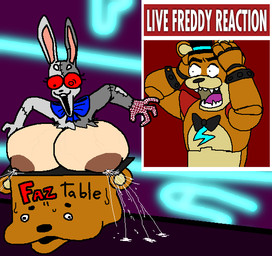 anthro areola big_areola big_breasts bodily_fluids breasts clothing dark_areola duo female huge_areola huge_breasts humor hyper hyper_breasts lactating machine male shocked sudden_expansion torn_clothing vein veiny_breasts bigtrog84 five_nights_at_freddy's five_nights_at_freddy's:_security_breach scottgames steel_wool_studios yiik:_a_postmodern_rpg yiiking_out_(meme) glamrock_freddy vanny_(fnaf) animatronic human mammal robot meme