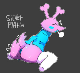 anthro anus big_butt blue_anus blue_cloak blue_clothing blush blush_stickers bodily_fluids bottom_heavy butt cloak clothing eyelashes female genitals grey_background legwear one_eye_closed pink_body rear_view simple_background sitting solo sweat thick_thighs vulva white_clothing white_legwear wide_hips silverplatin deltarune undertale_(series) computer_virus_(species) darkner virovirokun hi_res