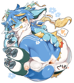 2_horns anthro anus backsack balls biped black_pawpads blep blonde_highlights blue_body blue_fur blue_hair butt claws countershading digitigrade finger_claws fur fur_tuft genitals glans hair heart_reaction highlights_(coloring) horn humanoid_genitalia humanoid_penis kemono low-angle_view male male_anthro monotone_hair multicolored_body multicolored_fur neck_tuft nipples nude nude_anthro nude_male onomatopoeia pawpads penis perineum rear_view short_hair simple_background solo sound_effects spread_anus spread_butt spreading straight_hair text toe_claws tongue tongue_out tuft two_tone_body two_tone_fur white_background white_body white_countershading white_fur yellow_eyes ookm mythology dragon furred_dragon furred_scalie mythological_creature mythological_scalie scalie 2024 digital_drawing_(artwork) digital_media_(artwork) shaded soft_shading