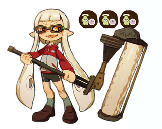 ambiguous_gender clothing dynamo_roller eyewear glasses open_mouth simple_background smile solo standing weapon white_background mofuaki nintendo splatoon animal_humanoid aquatic aquatic_humanoid cephalopod cephalopod_humanoid humanoid inkling mollusk mollusk_humanoid 2015