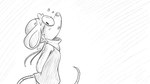 16:9 accessory animal_crossing anthro blush blush_lines bodily_fluids bow_ribbon clothing dragonweirdo eyewear female glasses greyscale hair_accessory hair_bow hair_ribbon hands_behind_back hi_res mammal monochrome mouse murid murine nintendo petri_(animal_crossing) ribbons rodent solo story story_in_description sweat sweatdrop sweater topwear turtleneck wearing_glasses widescreen