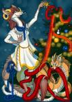 anthro asian blue_eyes breasts christmas_tree clothed clothing crown duo eastern female fur headgear holidays horn male plant small_breasts tail tinsel tree whiskers psi-grah asian_mythology christmas east_asian_mythology mythology korbl_fuchs dragon eastern_dragon furred_dragon furred_scalie mythological_creature mythological_scalie scalie 2016 hi_res