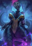 anthro blue_eyes breasts clothed clothing female hair looking_at_viewer non-mammal_breasts purple_hair solo teeth juliathedragoncat lesta_(character) reptile scalie snake 2021 digital_media_(artwork) hi_res