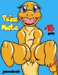 2013 blue_eyes charmander comic covering covering_crotch covering_self female feral fire flaming_tail generation_1_pokemon josemalvado lizard nintendo nude open_mouth orange_body orange_skin pokemon pokemon_(species) pubic_mound reptile scalie simple_background solo spread_legs spreading tail teeth tongue