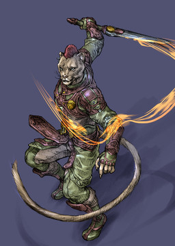 anthro fur green_eyes hair male melee_weapon nails red_hair solo sword tail weapon yellow_body yellow_fur tomato_(artist) bethesda_game_studios microsoft the_elder_scrolls the_elder_scrolls_online razum-dar domestic_cat felid feline felis khajiit mammal