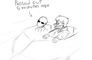 amusement_ride anthro bald bodily_fluids clothing crying duo eyewear female freckles hair hoodie jacket male male_human open_mouth open_smile roller_coaster short_hair sitting smile snout sunglasses tears tears_of_joy text topwear unconscious unknown_artist cavemanon_studios i_wani_hug_that_gator inco_(iwhtg) olivia_halford baryonyx dinosaur human mammal prehistoric_species reptile scalie spinosaurid theropod 2024 black_and_white english_text monochrome sketch