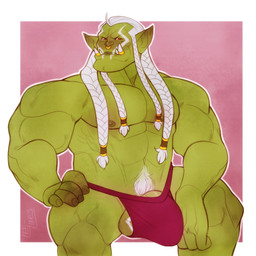 abs balls biceps bulge clothing deltoids facial_piercing fangs genitals green_body green_skin hair humanoid_pointy_ears male muscular muscular_humanoid muscular_male nipples nose_piercing pecs piercing pointy_ears serratus solo teeth underwear white_hair leelikessmut blizzard_entertainment warcraft varok_saurfang_(warcraft) humanoid orc 1:1 hi_res