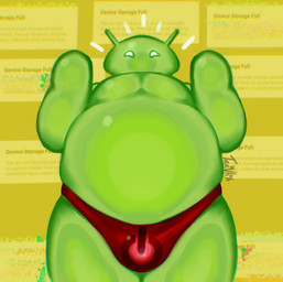 belly big_belly bottomwear bulge clothing machine male overweight overweight_male pants solo teewhup bugdroid robo android humanoid robot hi_res