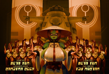 areola armor armwear asian_clothing banner big_breasts blue_body blue_skin bow_ribbon breasts cleavage clothed clothing detached_sleeves east_asian_clothing female gloves group gun hair handwear hat headgear headwear huge_breasts inside japanese_clothing kimono lipstick looking_at_viewer machine makeup multicolored_body muscular muscular_female propaganda propaganda_poster ranged_weapon red_body ribbons short_hair side_boob smile smiling_at_viewer standing_at_attention tank_(vehicle) text topwear two_tone_body vehicle wall_(structure) weapon white_body wrist_rocket yellow_eyes leafytheleafer pickle_juice_(modeler) samzan_(modeler) star_wars star_wars:_the_clone_wars warhammer_(franchise) warhammer_40000 k'ino_(tonka_kryga) b2_super_battle_droid battle_droid humanoid robot robot_humanoid t'au_(warhammer) 3d_(artwork) digital_media_(artwork) english_text hi_res