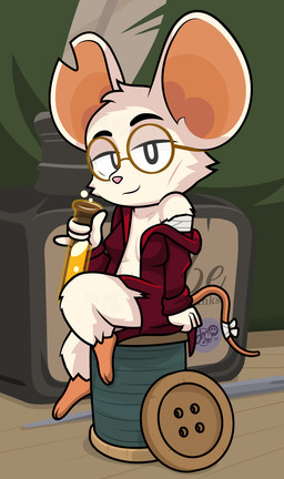 anthro bandage bandaged_arm breasts button_(fastener) clothed clothing eyewear female glasses laboratory_equipment laboratory_glassware scientific_instrument small_breasts test_tube thread_spool toony topless vial wearing_glasses dm29 mina_the_hollower yacht_club_games mina_(mina_the_hollower) mammal murid murine rodent hi_res