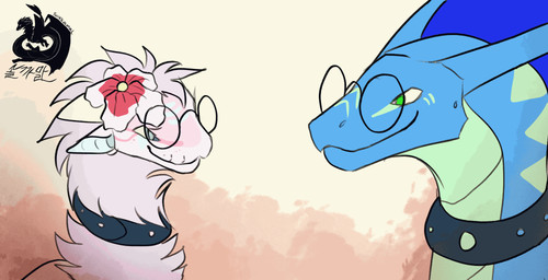 ambiguous_gender blep blue_body blue_scales collar duo eyewear feral flower french_kissing fur glasses green_body green_eyes green_scales grey_eyes horn kissing plant scales simple_background tongue tongue_out white_body white_fur hollyvardia ixorarue satyto reptile scalie snake 2022 animated hi_res signature