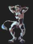 anthro balls black_body black_fur ear_piercing ear_ring facial_piercing fur genitals horn male nose_piercing nose_ring penis piercing ring_piercing smile solo white_body white_fur zumjakal bovid bovine cattle hybrid mammal 2023 digital_media_(artwork) hi_res