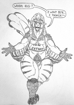 belly big_butt body_hair braces bulge butt claws clothing dialogue feather_hair feather_mane feathered_arms feathers fluffy happy_trail male nipple_outline one_eye_closed overweight panties pseudo_hair pseudo_mane seductive shirt sickle_claw slightly_chubby smile solo speech_bubble spread_arms tank_top text toe_claws topwear underwear wink skianous charon_fairfield acheroraptor dinosaur dromaeosaurid feathered_dinosaur feathered_scalie prehistoric_species reptile saurischian scalie theropod english_text hi_res monochrome sketch