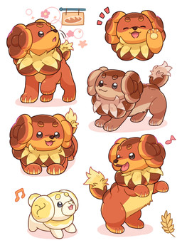 :3 ambiguous_gender bread brown_body brown_eyes duo eyes_closed feral flower_symbol food grey_eyes happy looking_at_another looking_at_viewer lying musical_note musical_symbol on_front on_hind_legs open_mouth pawpads paws simple_background size_difference solo symbol tail tongue wheat yellow_body nekogyo122 nintendo pokemon canid canine dachsbun fidough generation_9_pokemon mammal pokemon_(species) shiny_pokemon 2024 3:4 absurd_res hi_res