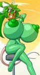 areola big_areola big_breasts big_nipples blush blush_stickers breasts female flower furniture green_areola green_body green_nipples huge_breasts looking_at_viewer navel nipples not_furry nude open_mouth plant sitting solo stool angstrom blaster_master kanna_(blaster_master) elemental_creature elemental_humanoid humanoid hi_res