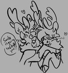 after_transformation antlers blush blush_lines dialogue duo feral heart_symbol horn hug simple_background smile speech_bubble spiral_eyes tongue tongue_out dragunsnack darkstar_(spicygvts) forrest_(dragunsnack) deer mammal new_world_deer reindeer