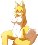 anthro big_breasts breasts butt canid canine canxue canxue_(character) digital_media_(artwork) featureless_breasts featureless_crotch female fingers fox fur hair heterochromia hi_res huge_breasts kemono long_hair looking_at_viewer mammal nude portrait simple_background smile solo tail text tongue