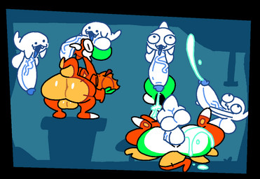anal anthro balls big_balls big_butt big_penis bodily_fluids butt clothing costume cum cum_on_butt cum_on_face ejaculation floating_head_creature food fruit genital_fluids genitals group holidays looking_back looking_pleasured male male/male penis plant pumpkin vein veiny_penis superiorfox halloween mario_bros nintendo boo_(mario) ghost green_yoshi spirit yoshi digital_media_(artwork)