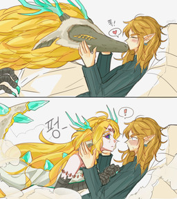 2_panel_comic alternate_form animal_ears antlers bed bestiality big_tail biped blonde_eyebrows blonde_eyelashes blonde_hair blue_eyes claws clothed clothed_female clothed_humanoid clothed_male clothing countershade_tail countershading crystal duo ear_piercing ear_ring exclamation_point eye_contact eyebrows eyelashes eyes_closed female female_humanoid feral feral_to_humanoid furniture grey_body grey_scales hair heart_symbol horn humanoid_on_feral humanoid_on_humanoid humanoidized kissing long_hair long_tail looking_at_another looking_at_partner male male/female male_humanoid on_bed piercing pointy_ears pupils purple_sclera ring_piercing scales serpentine side_view simple_background size_difference snout speech_bubble tail tan_body tan_skin teal_claws teal_eyes text transformation white_background white_body white_scales vvmorivv mythology nintendo tears_of_the_kingdom the_legend_of_zelda light_dragon_(totk) link princess_zelda animal_humanoid dragon dragon_humanoid humanoid hybrid hylian mythological_creature mythological_scalie scalie wingless_dragon 2025 absurd_res comic digital_drawing_(artwork) digital_media_(artwork) hi_res korean_text signature