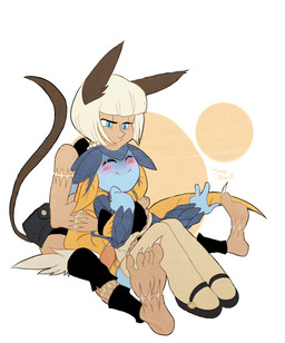 apron arm_scar barefoot belt_pouch biped blue_body blue_eyes blue_hair blue_scales blush bob_cut bottomwear clothing duo eyes_closed feet female female/female fin fin_hair fingerless_gloves foot_scar footwear gloves hair handwear happy hotpants hug hugging_another hugging_from_behind leg_scar legwear long_hair mary_janes nails narrowed_eyes ponytail pseudo_hair romantic romantic_couple scales scar sharp_nails sharp_toenails shirt shoes short_hair shorts simple_background sitting smile soles spooning tail tan_body tan_skin thigh_highs toenails toes topwear white_background white_hair sony-shock skullgirls minette nadia_fortune animal_humanoid aquatic aquatic_humanoid cat_humanoid dagonian felid felid_humanoid feline feline_humanoid fish fish_humanoid humanoid mammal mammal_humanoid 2014 hi_res signature