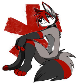 anthro asterisk_(symbol) biped collar dipstick_ears dipstick_tail ear_markings feet fingerless_(marking) fur gloves_(marking) grey_body grey_fur hair hand_on_leg leg_markings looking_aside looking_at_viewer male markings multicolored_ears multicolored_tail nude outline red_body red_fur red_hair short_hair side_view simple_background sitting socks_(marking) solo tail tail_markings teal_eyes toeless_(marking) white_background white_body white_fur muzz phenol canid canine fox mammal cel_shading shaded source_request