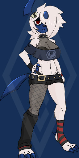 3_toes 4_fingers accessory alternative_fashion anthro arm_tuft asymmetrical_clothing belt black_clothing blue_claws bone bottomwear breasts choker claws clothing cropped_topwear cropped_tube_top dark_claws elbow_tuft eyelashes feet female finger_claws fingerless_gloves fingers fishnet_clothing fishnet_leggings fishnet_legwear footwear fur glistening glistening_claws glistening_hair gloves goth hair hair_accessory hairclip half-closed_eyes hand_on_hip hand_on_own_hip handwear hotpants jewelry leg_warmers leggings legwear midriff narrowed_eyes necklace one_eye_obstructed pattern_clothing pattern_footwear pattern_legwear pattern_socks red_eyes red_stripes shorts shoulderless_topwear simple_background skull socks solo standing stirrup_socks striped_clothing striped_footwear striped_socks stripes studded_belt studs toe_claws toes topwear translucent translucent_clothing transparent_background tube_top tuft white_body white_fur wristband diamond_grenadier nintendo pokemon arkia_the_absol absol generation_3_pokemon pokemon_(species) alpha_channel hi_res
