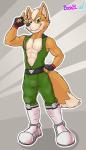 abs anthro biceps bulge clothed clothing gloves green_eyes handwear looking_at_viewer male muscular muscular_anthro muscular_male pecs smile solo bashbl-ux nintendo star_fox fox_mccloud canid canine fox mammal absurd_res hi_res