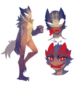 anthro cheek_tuft empty_eyes facial_tuft fangs featureless_crotch female fur grey_body grey_fur head_tuft looking_at_viewer nude orange_body pupils red_eyes red_teeth red_tongue simple_background solo standing tan_body teeth tongue tongue_out tuft unsigned white_background yellow_pupils corzh77 species_request absurd_res full-length_portrait hi_res portrait