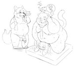 anthro balls bed belly big_belly bodily_fluids chubby_cheeks cuckold dialogue female furniture genitals group kemono male male/female moobs navel necktie nipples obese obese_anthro obese_male overweight overweight_anthro overweight_male penis sex size_difference sweat text towel 96panda disney zootopia benjamin_clawhauser gideon_grey judy_hopps canid canine cheetah felid feline fox lagomorph leporid mammal rabbit red_fox true_fox 2022 absurd_res english_text hi_res monochrome pictographics