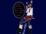 alternative_fashion ambiguous_gender anthro bangs boots bullying clothing electronics eliza_(kawinski) female footwear goth hairless necktie phone platform_boots platform_footwear school_uniform shoes sitting size_shaming smug_face solo speech_bubble uniform kawinski domestic_cat felid feline felis hairless_cat humanoid mammal sphynx_(cat) 4:3 hi_res