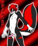 anthro arm_markings balls biped black_body black_fur bodily_fluids claws erection femboy fur genital_fluids genitals hair leg_markings male markings penis precum red_hair short_hair solo tail skarlet mammal mephitid skunk sketch