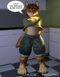 3d_background anthro bottomwear chest_tuft clothed clothing clothing_lift denim denim_bottomwear denim_clothing denim_shorts eyewear fingerless_gloves glasses gloves hair handwear male overweight partially_covered_belly shirt shirt_lift shorts simple_background smile solo tail text topwear tuft young young_anthro young_male jackthorn jackal_pawpad canid canine canis jackal mammal 2014 3d_(artwork) digital_media_(artwork) english_text signature