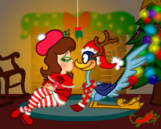 3_toes antlers baubles beak black_eyebrows black_eyes blue_body blue_feathers blue_tail blue_wings brown_antlers candy candy_cane christmas_clothing christmas_decorations christmas_headwear christmas_lights christmas_star christmas_tree closed_smile clothing dessert dress duo eyebrows eyelashes eyes_closed eyewear feathers feet female female_human feral fire fireplace folded_wings food footwear garland glasses green_eyewear green_glasses hair hat headgear headwear holidays holly_(plant) horn inside interspecies kiss_on_lips kneeling legwear light long_hair male male/female male_feral mouth_closed orange_beak orange_talons pattern_clothing pattern_legwear pattern_stockings plant red_beret red_clothing red_dress red_footwear red_hat red_headwear red_legwear red_scarf red_shawl red_shoes red_stockings rocking_chair santa_hat scarf shoes sitting sitting_on_ground smile stockings string_lights striped_clothing striped_legwear striped_stockings stripes tail tail_feathers talons tan_body tan_skin toes tree white_stripes wings captainquack64 christmas looney_tunes warner_brothers anais_(anaisgirl) road_runner_(looney_tunes) avian bird cuculiform human mammal new_world_ground_cuckoo roadrunner 2022 colored digital_drawing_(artwork) digital_media_(artwork) english_description hi_res lighting signature