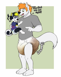 alphagatorz_(diaper) anthro clothed clothed_anthro clothed_male clothing diaper diaper_fetish duo feces male male_anthro nonsexualized_young pooping soiled_diaper soiling soiling_diaper toddler unclean_diaper used_diaper using_diaper young young_anthro young_male baltnwolf abuniverse alphagatorz rebel_(s_c_rebel) snackie digital_drawing_(artwork) digital_media_(artwork) hi_res