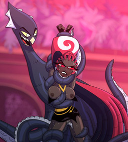 arms_above_head asphyxiation beak black_body black_clothing black_dress blurred_background blush blush_lines bodily_fluids breasts clothing dark_body dark_skin detailed_background dominant dominant_male dress drooling exposed_breasts female forced forced_exposure forced_spreading genital_fluids genitals hair hands_behind_head highlights_(coloring) horizontal_pupils jewelry long_hair male male/female necklace nipples open_mouth open_smile pink_hair pupils red_sclera restrained restrained_arms restrained_by_tentacles saliva sex skull_ear_ring slit_pupils smile spread_legs spreading submissive submissive_female submissive_humanoid suckers sweat teeth tentacle_around_arm tentacle_around_breast tentacle_around_leg tentacle_around_neck tentacle_around_waist tentacle_sex tentacles torn_clothing torn_dress vaginal_fluids vaginal_rubbing vulva white_eyes white_highlights yellow_sclera poparc_nsfw hazbin_hotel hellaverse edwin_(poparc_nsfw) velvette_(hazbin_hotel) aquatic cephalopod coleoid demon demon_humanoid humanoid mollusk octopodiform 2026 hi_res