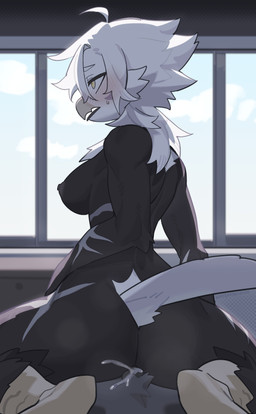 anthro anthro_on_anthro anthro_penetrated anthro_penetrating anthro_penetrating_anthro areola beak biped black_body blush breasts butt clothed clothing cloud day duo faceless_anthro faceless_character faceless_male female female_penetrated genitals hair inside looking_at_viewer looking_back looking_back_at_viewer male male/female male_penetrating male_penetrating_female nipples nude nude_anthro nude_female nude_male panties pantsless pantsless_anthro pantsless_female penetration penile penis rear_view sex shirt sky tail topwear underwear white_hair white_tail window yellow_eyes kaltespur avian bird 2025 absurd_res digital_drawing_(artwork) digital_media_(artwork) hi_res